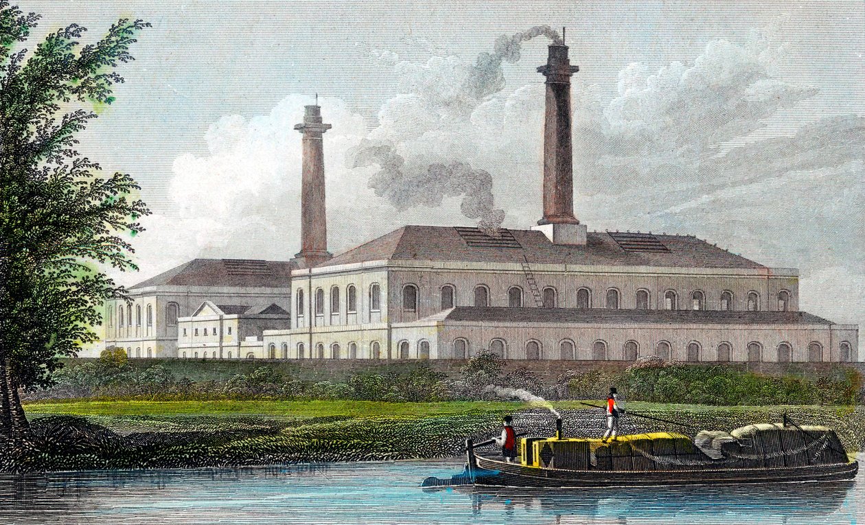 Gassverk på Regents Canal, London, 1828 av Unbekannt