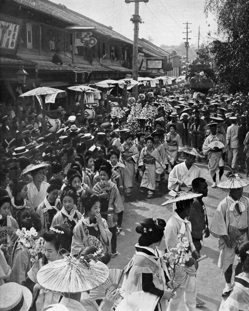 Geisha-prosesjon, Yokohama Jubilee, Japan, 1909 av Unbekannt