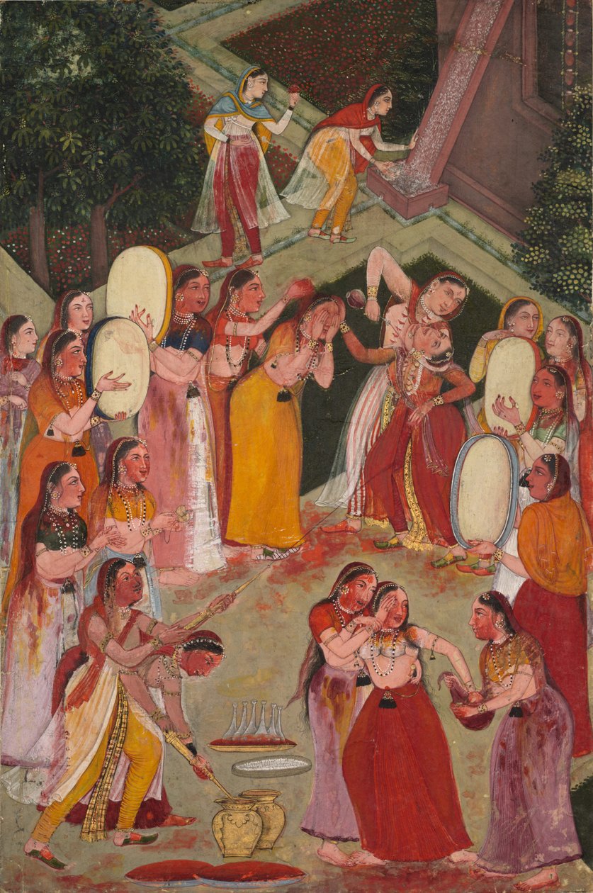 Jenter som sprøyter hverandre på Holi, ca. 1640-1650. av Unbekannt