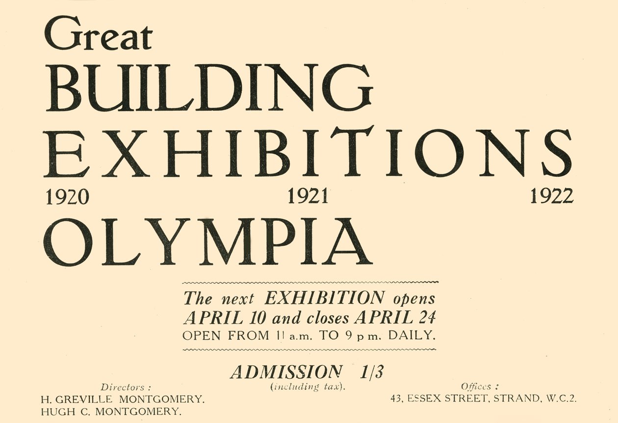 Stor bygningsutstilling - Olympia, 1920. av Unbekannt