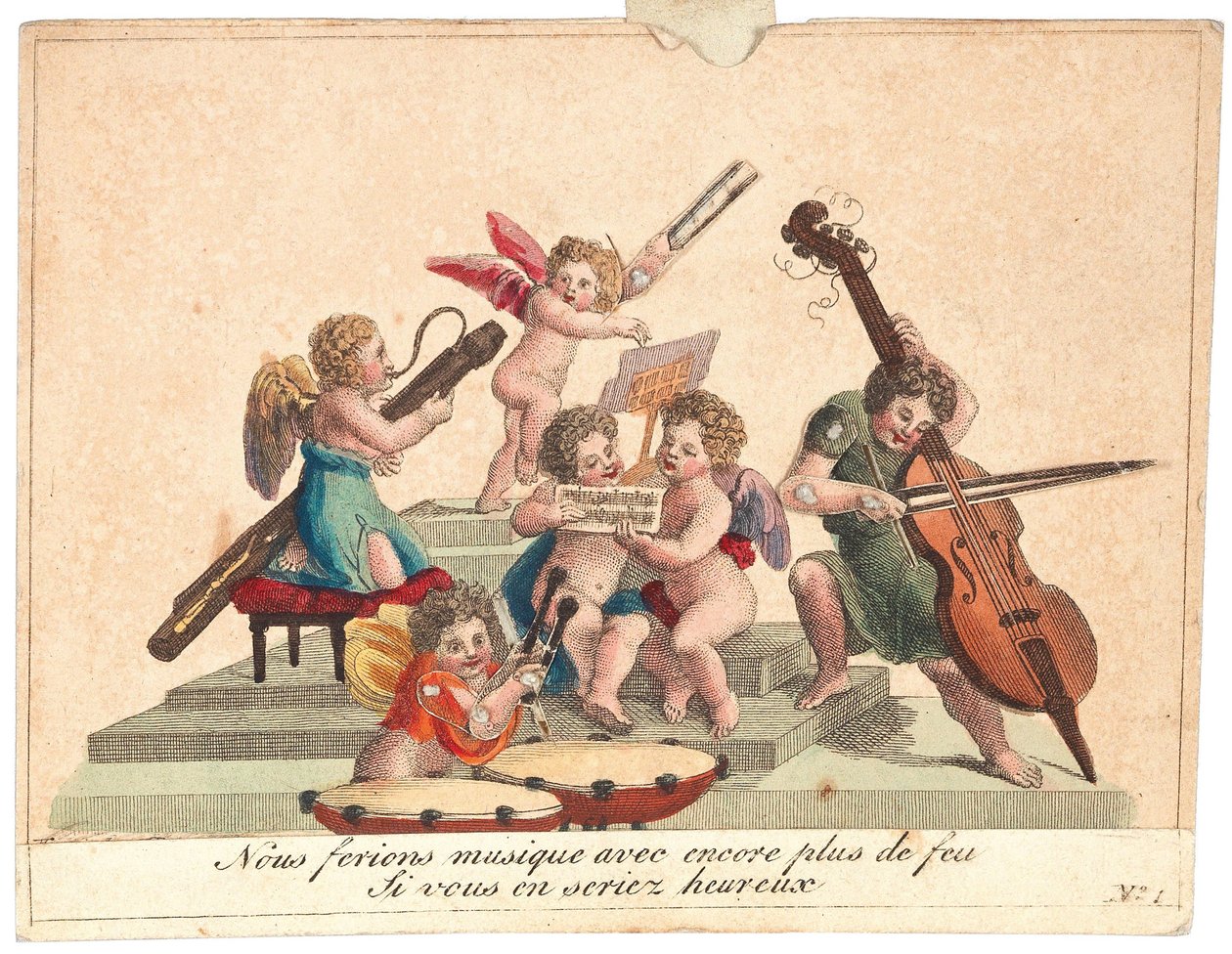 Gratulasjonskort Et engleorkester, etter 1815. av Unbekannt