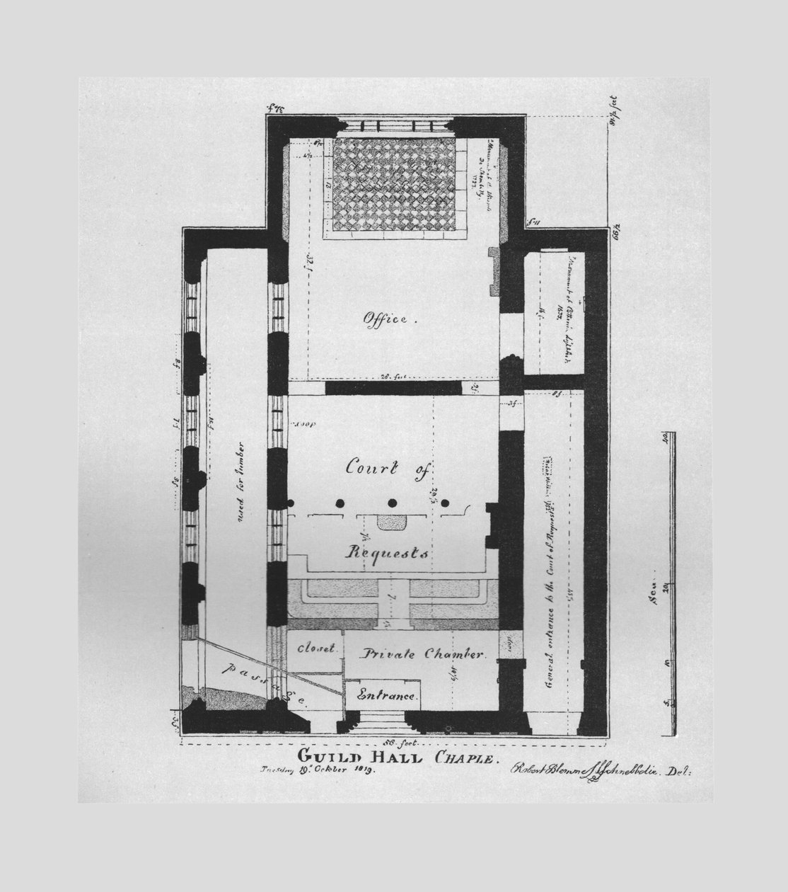 Grunnplan for Guildhall Chapel 1815, 1866 av Unbekannt