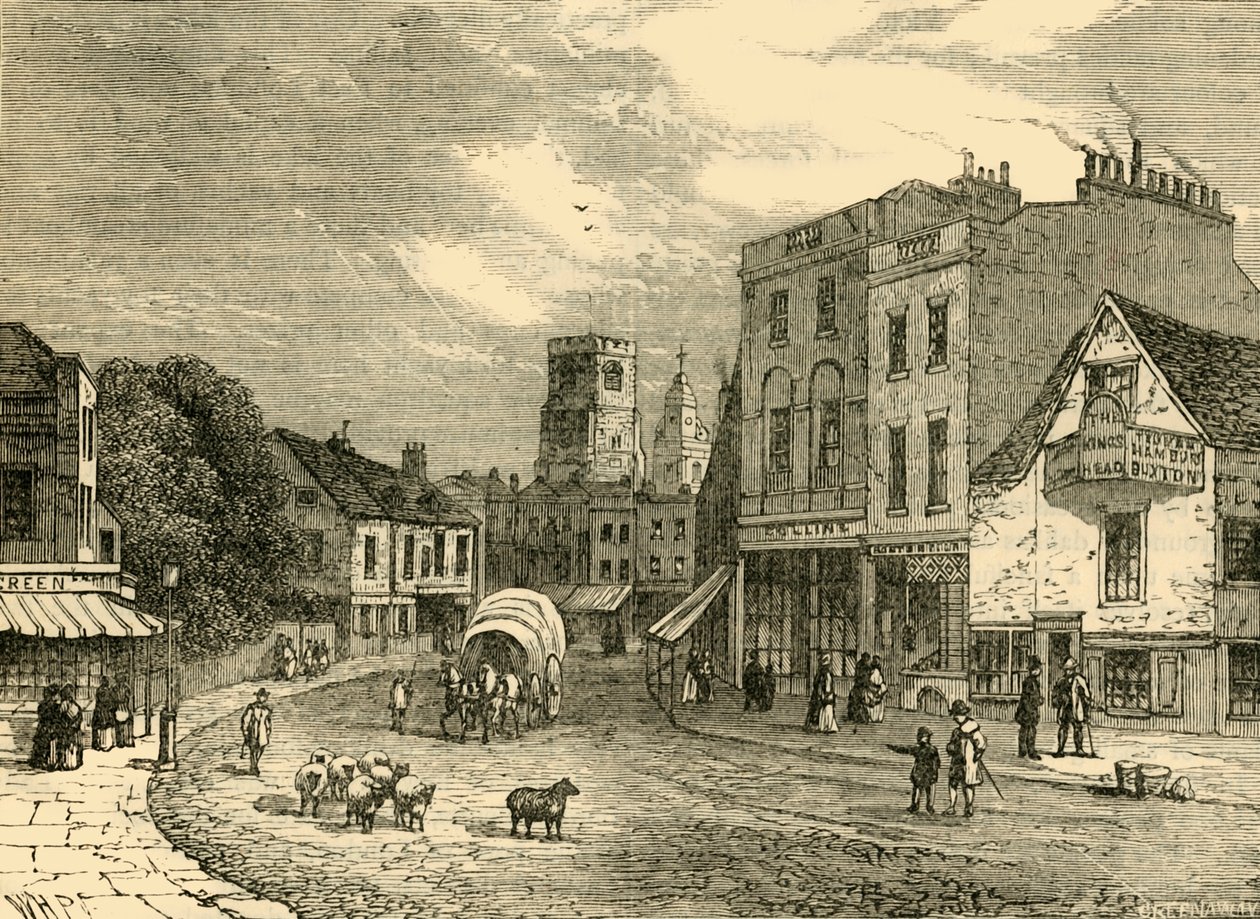 Hackney, Looking Towards the Church, 1840, c1876. av Unbekannt