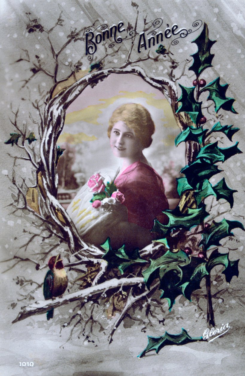 Godt nyttår, fransk postkort, c1900 av Unbekannt
