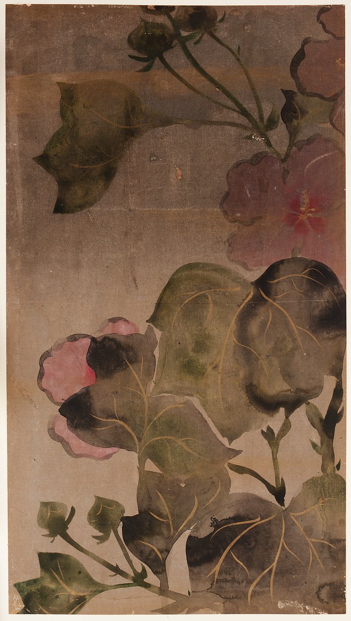 Hibiskus blomster og blader, Edo-perioden, 1615-1868. av Unbekannt