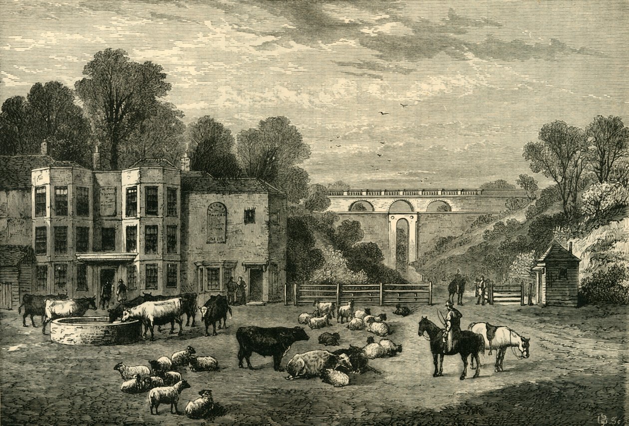 Highgate Archway Gate and Tavern i 1825, c1876. av Unbekannt
