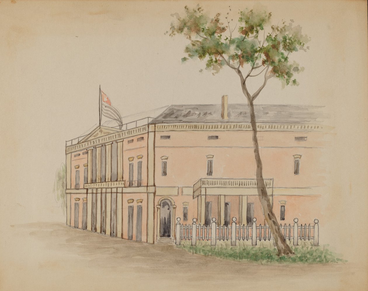 Hus med flagg, 19351942. av Unbekannt