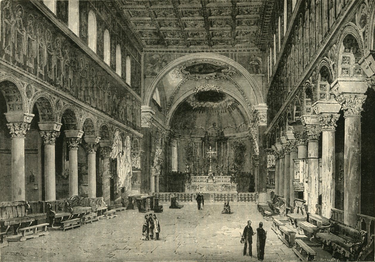 Interiør i San Apollinare Nuovo, Ravenna, 1890. av Unbekannt