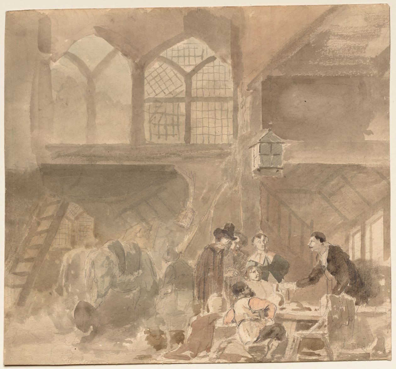 Interiør i et vertshus, 1800-tallet. av Unbekannt