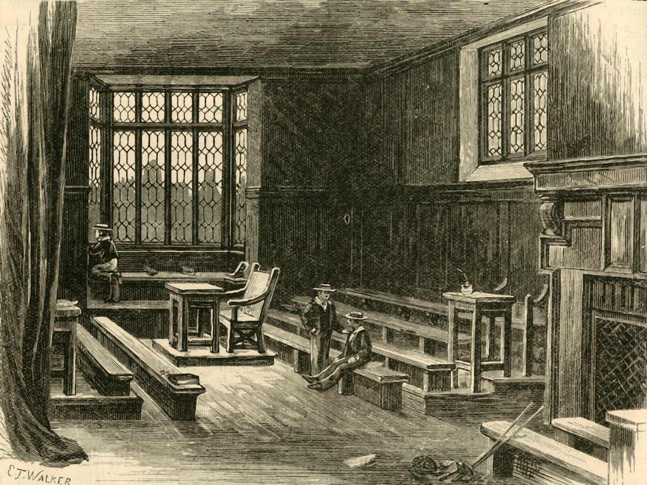 Interiør i det gamle skolerommet, 1898. av Unbekannt