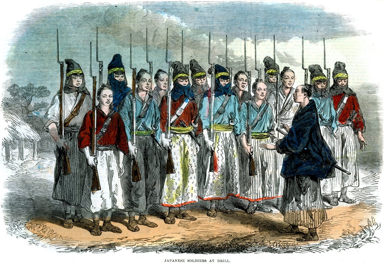 Japanske soldater under øvelse, 1864 av Unbekannt