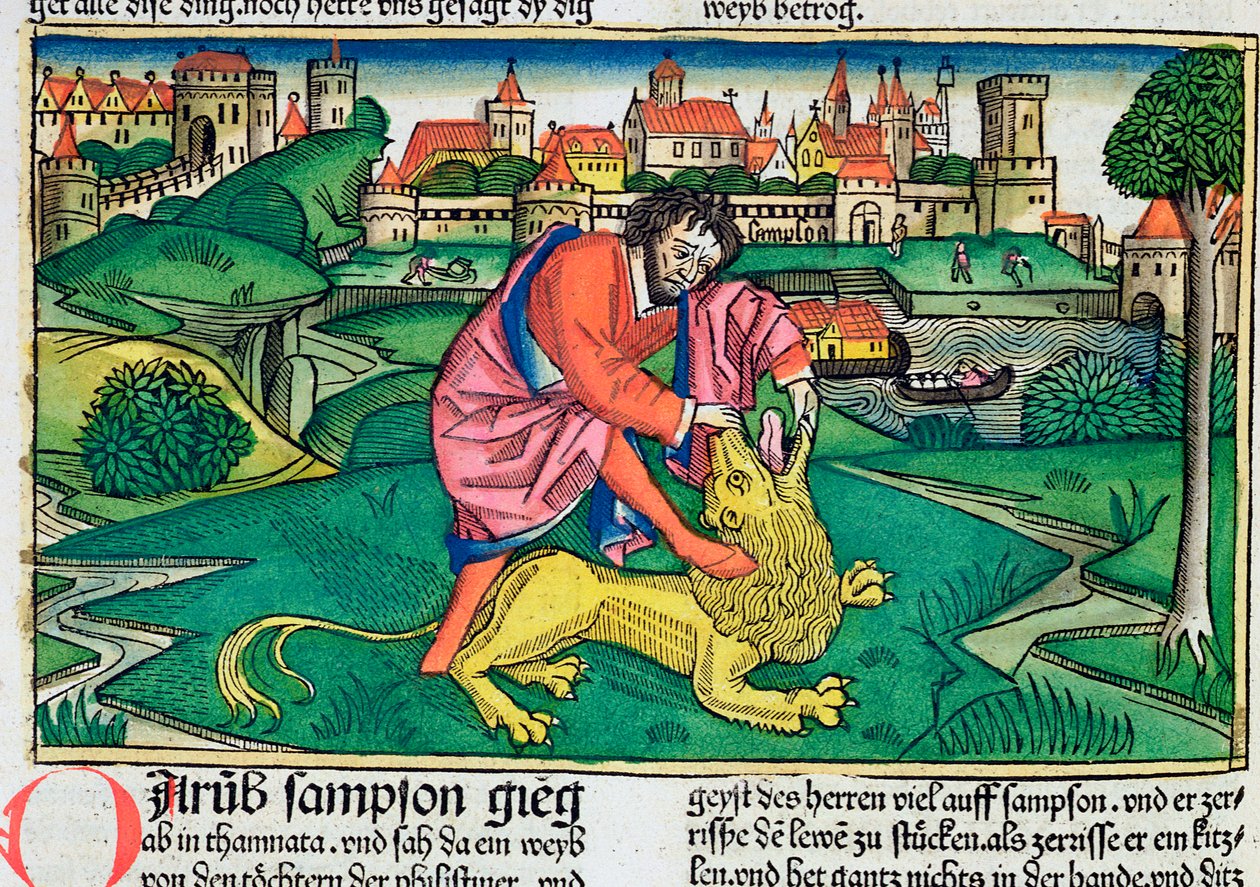 Dommerne 14:5-9: Samson dreper løven av Unbekannt