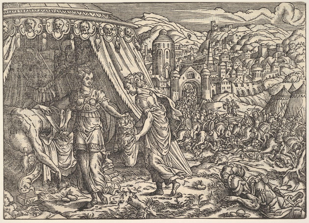 Judith og Holofernes, fra Biblia, Frankfurt, 1564. av Unbekannt