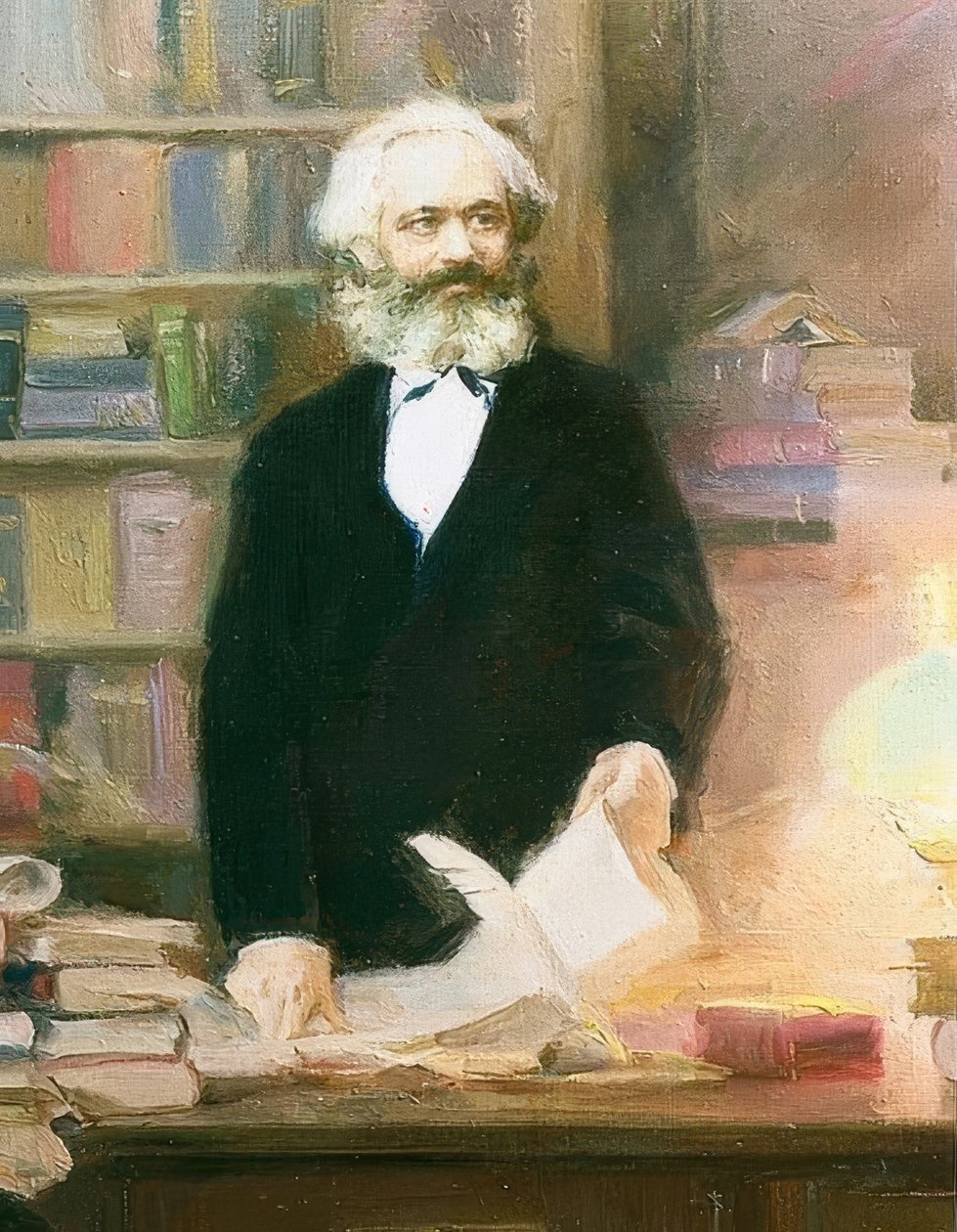 Karl Marx i hans studie. Rundt 1875 av Unbekannt