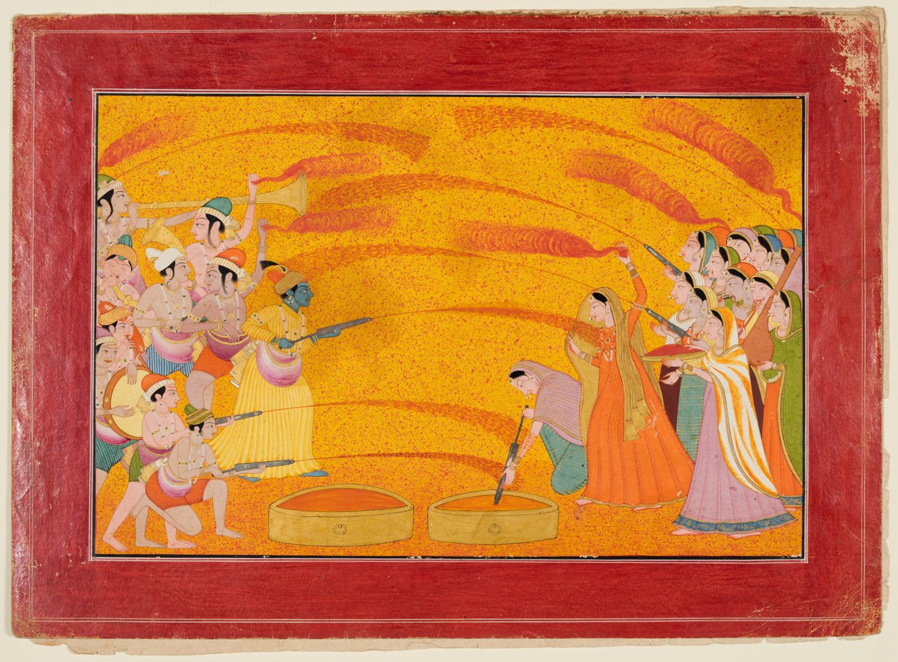 Krishna feirer Holi, ca. 1770. av Unbekannt