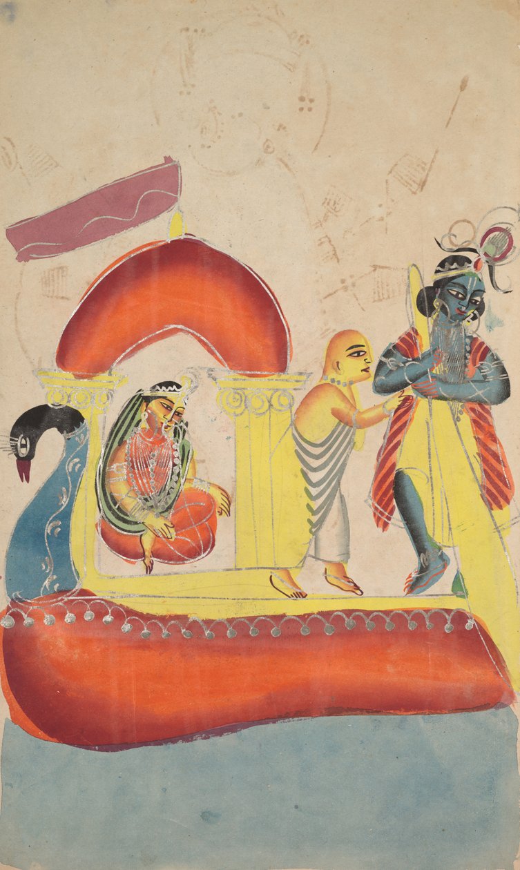 Krishna ferger Radha over Yamuna-elven, 1800-tallet. av Unbekannt