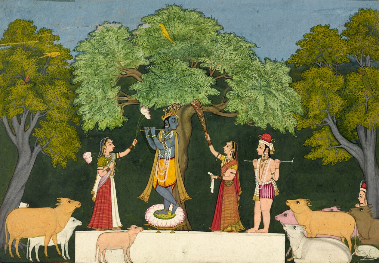 Krishna underholder sine ledsagere, ca. 1760-1765. av Unbekannt
