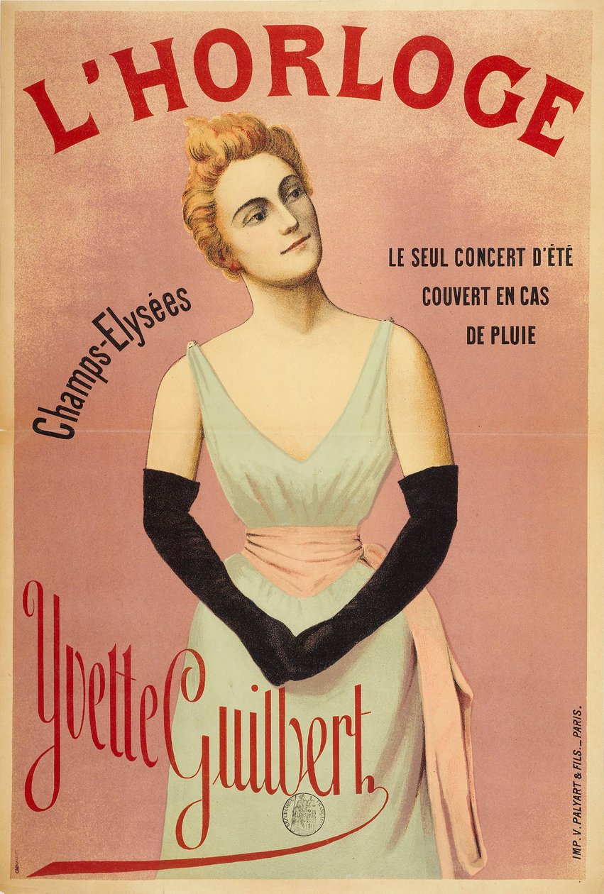 Klokken: Yvette Guilbert, ca 1890-1895. av Unbekannt