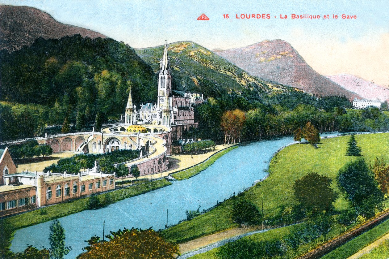 Basilikaen og gaven, Lourdes, Frankrike, 1933 av Unbekannt