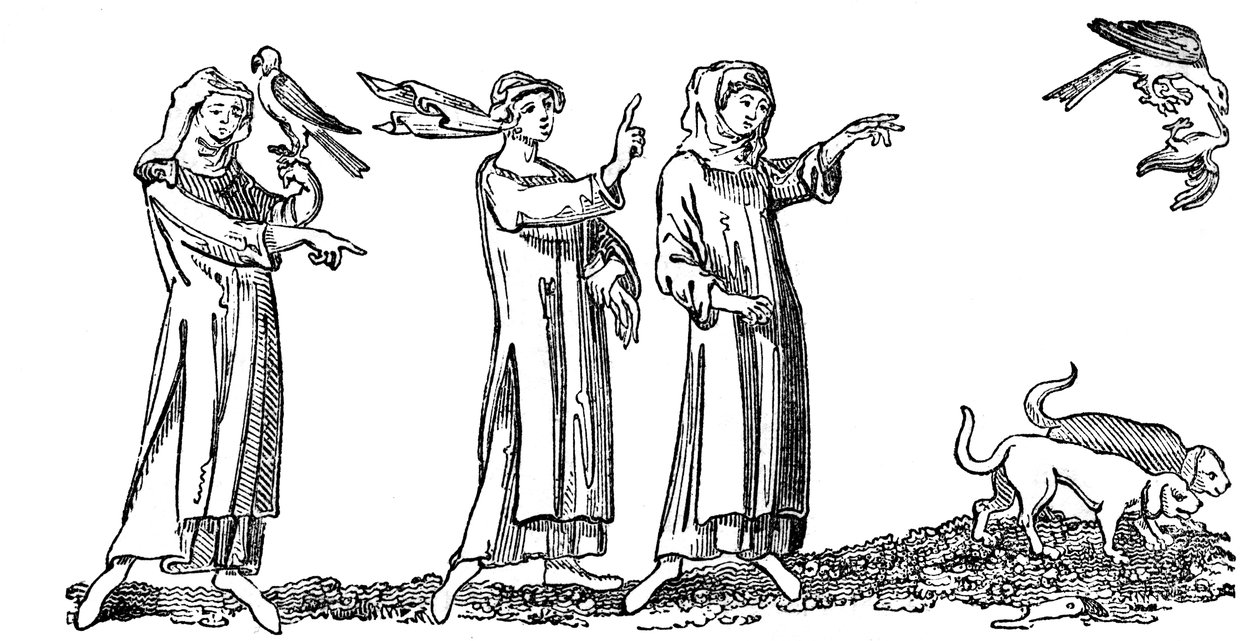Ladies Hawking, 1300-tallet, 1833 av Unbekannt