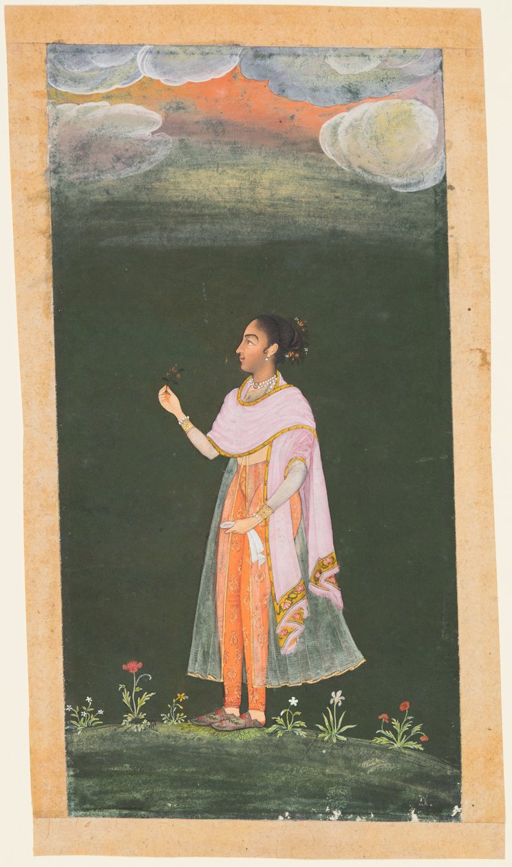 Dame holder en blomst, ca. 1670-80-tallet. av Unbekannt
