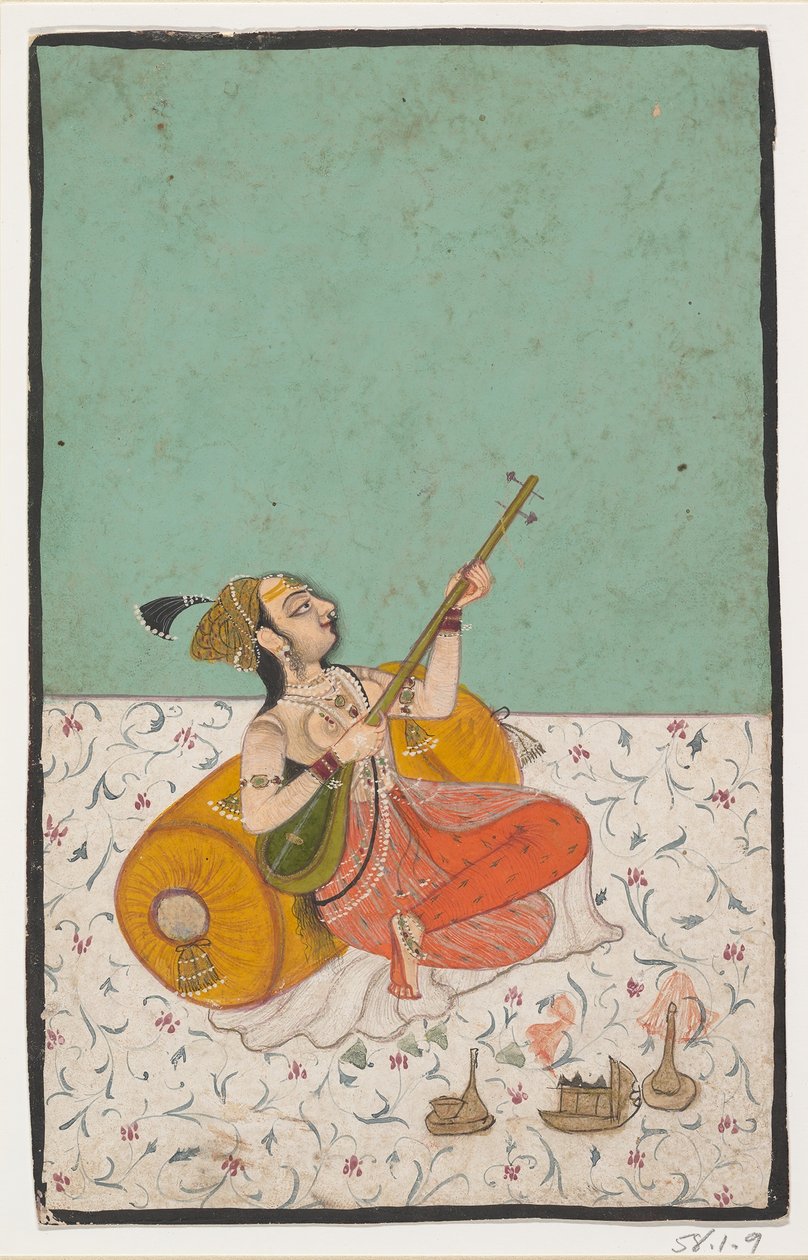 Lady Musician spiller en sitar, ca. 1800. av Unbekannt