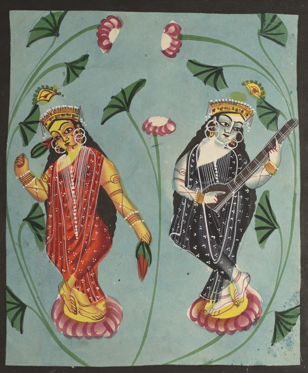 Lakshmi og Sarasvati, 1800-tallet. av Unbekannt