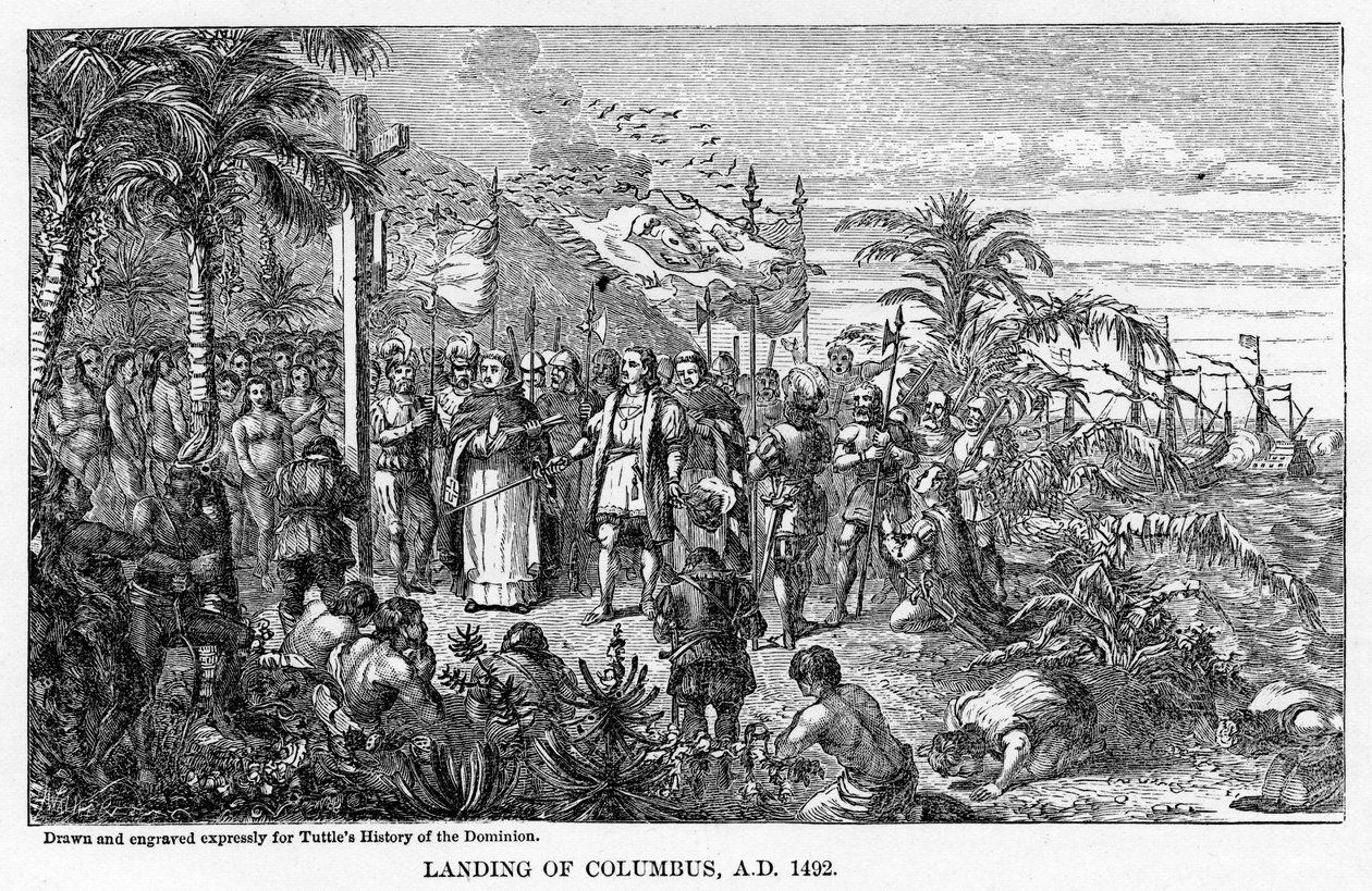 Landing av Columbus, 1492 e.Kr., 1877 av Unbekannt