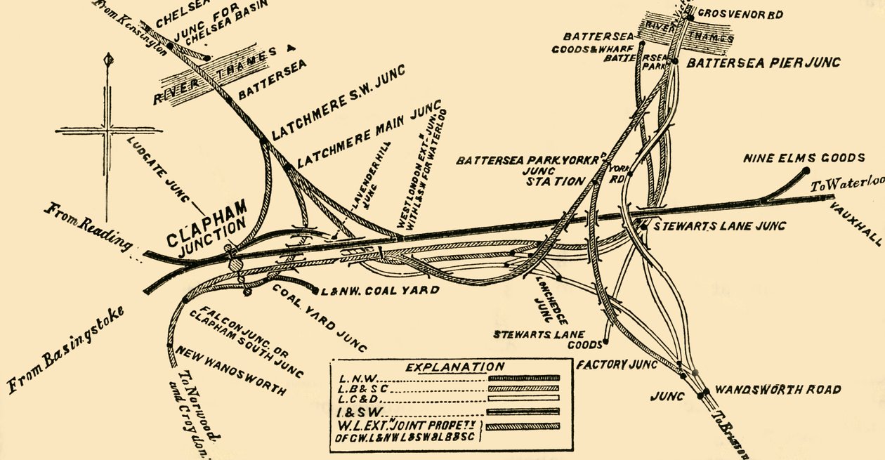 Jernbanelinjer ved Clapham Junction, c1878. av Unbekannt