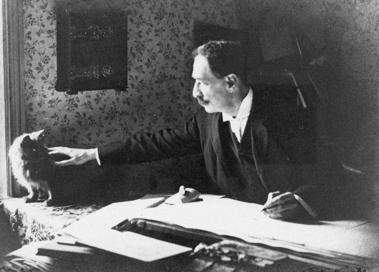 Louis Wain ved tegnebrettet sitt, 1890-tallet av Unbekannt