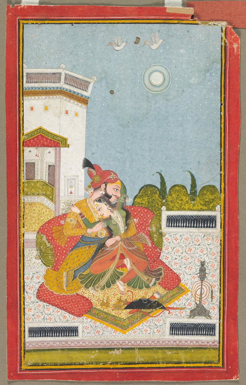 Elskere som omfavner Raga Malkaus, ca. 1760. av Unbekannt