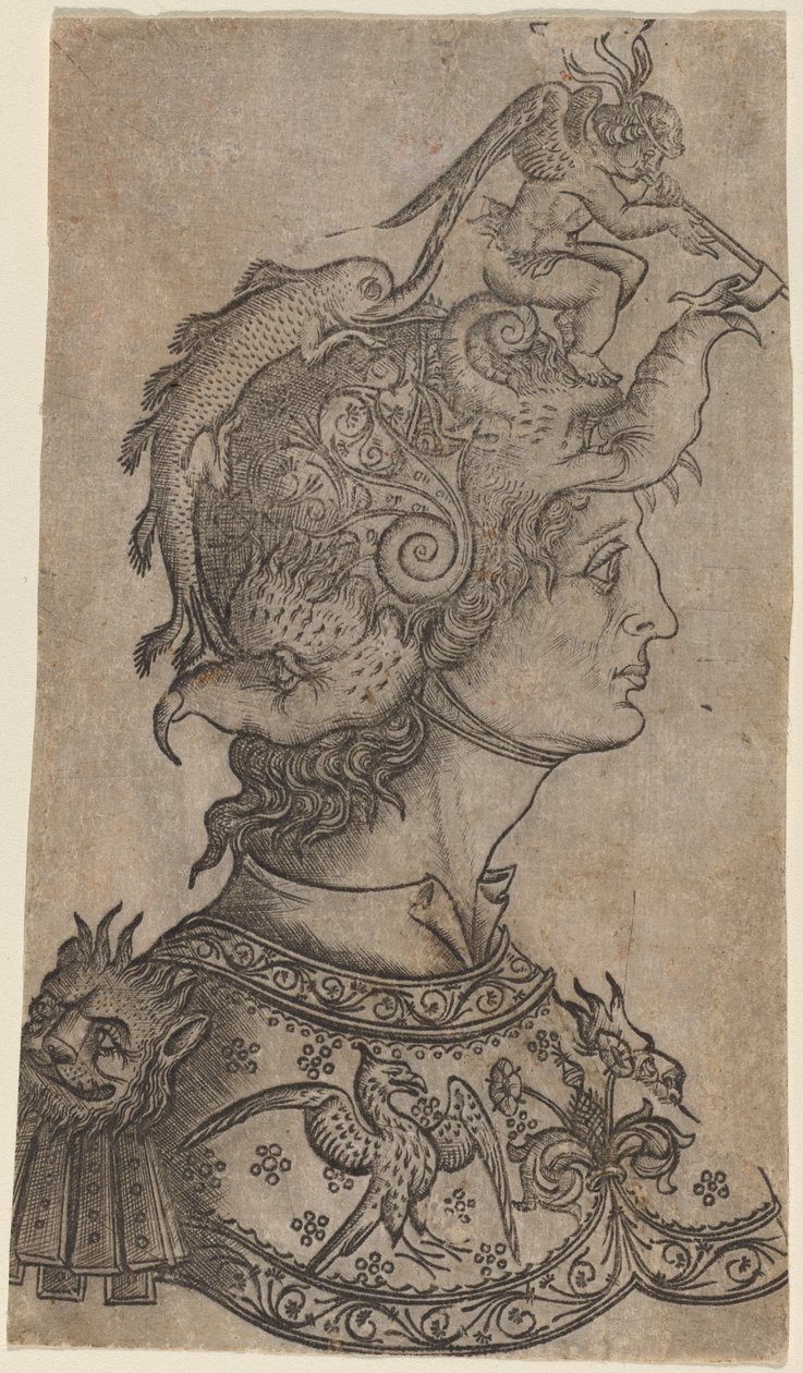 Mann i en fantastisk hjelm, ca. 14701480. av Unbekannt