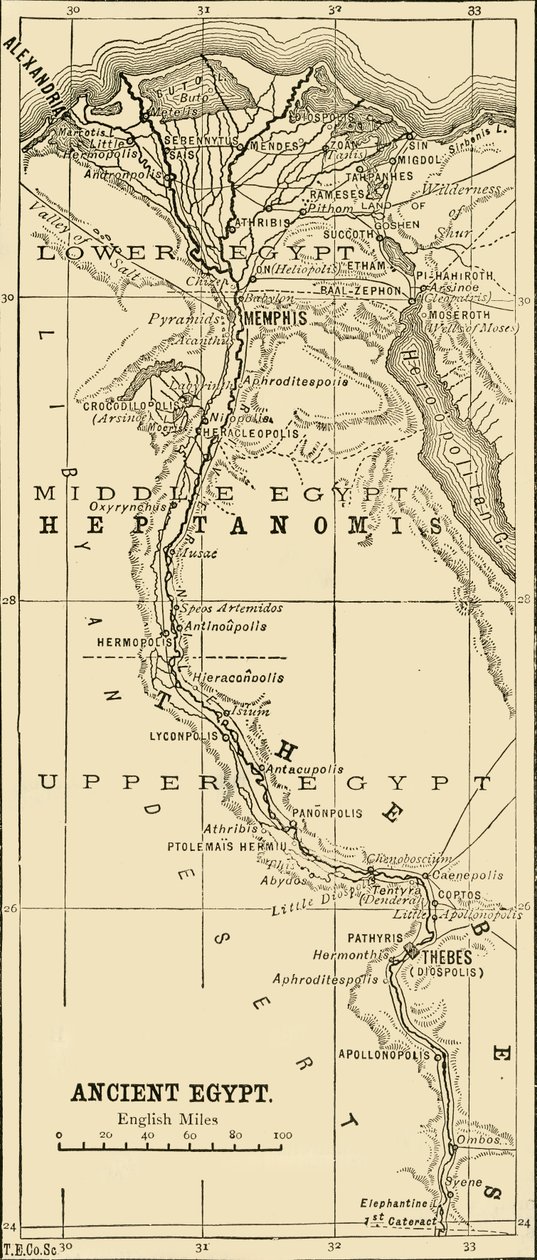 Kart over det gamle Egypt, 1890. av Unbekannt