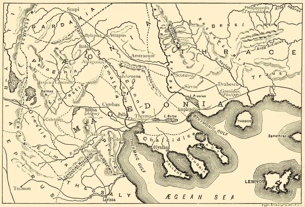 Kart over Macedon og de tilstøtende distriktene, 1890. av Unbekannt