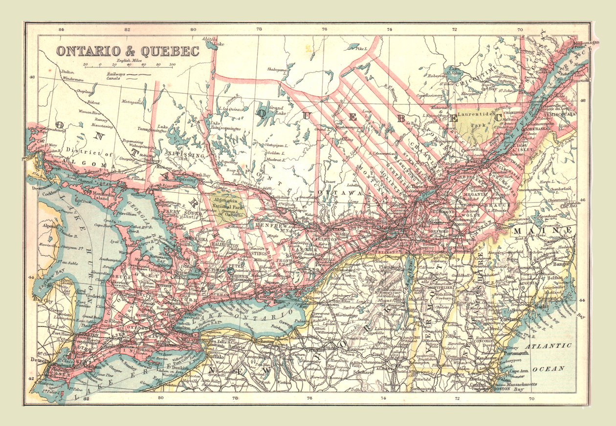 Kart over Ontario og Quebec, 1902. av Unbekannt