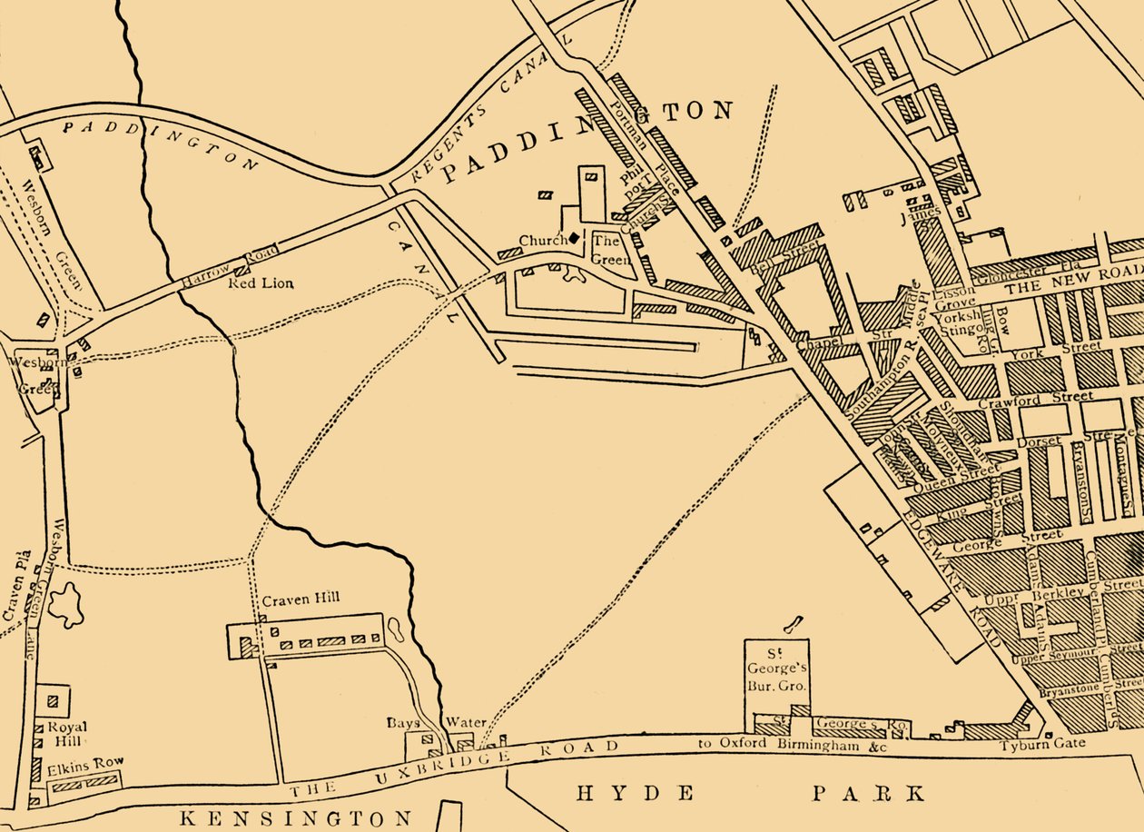 Kart over Paddington, i 1815, c1876. av Unbekannt
