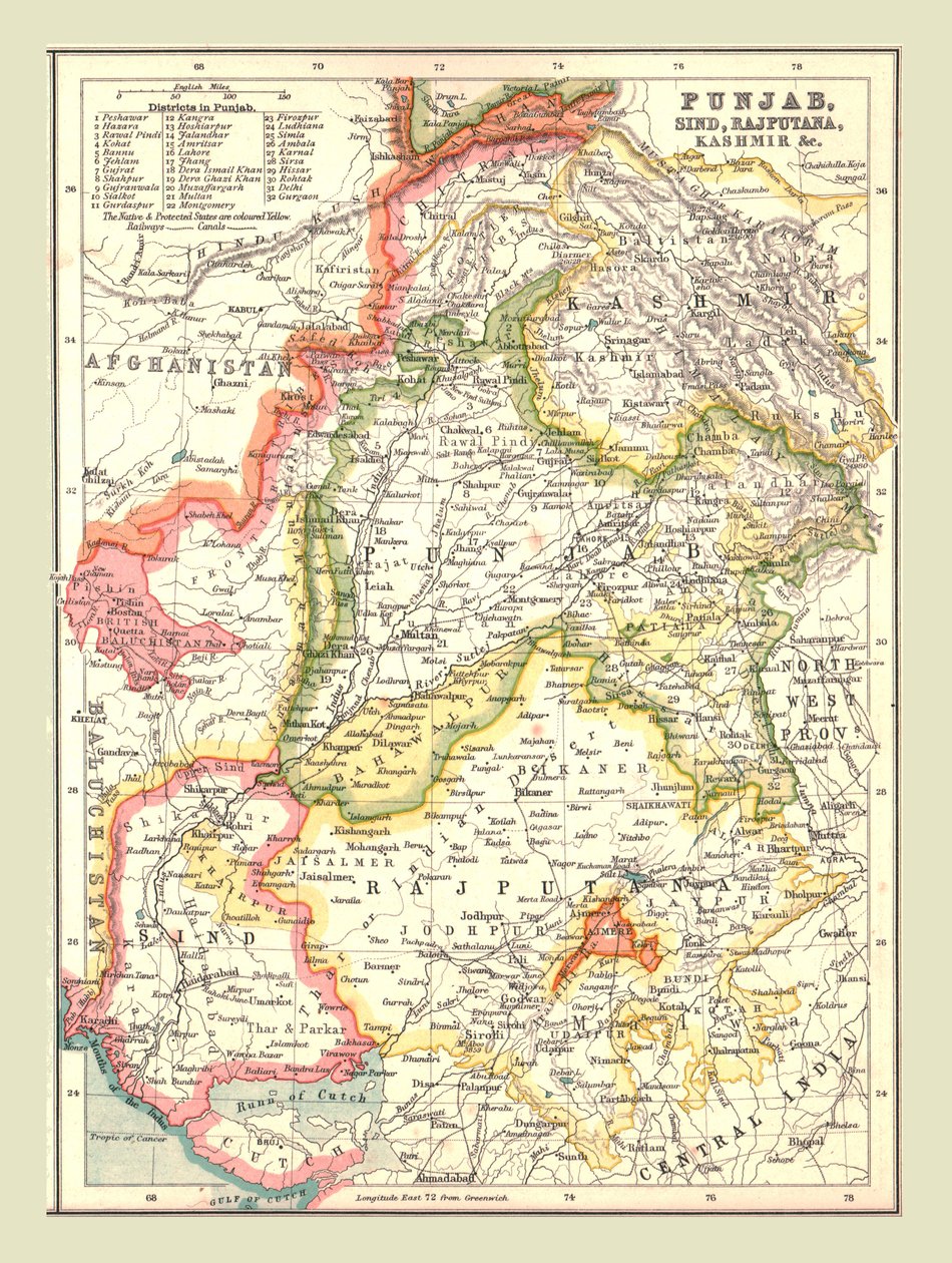 Kart over Punjab, Sind, Rajputana og Kashmir, 1902. av Unbekannt