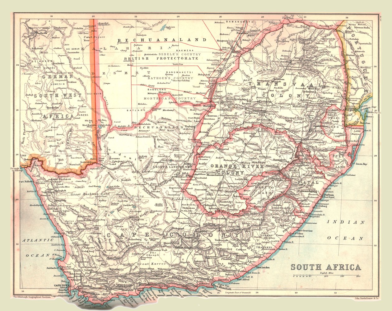 Kart over Sør-Afrika, 1902. av Unbekannt