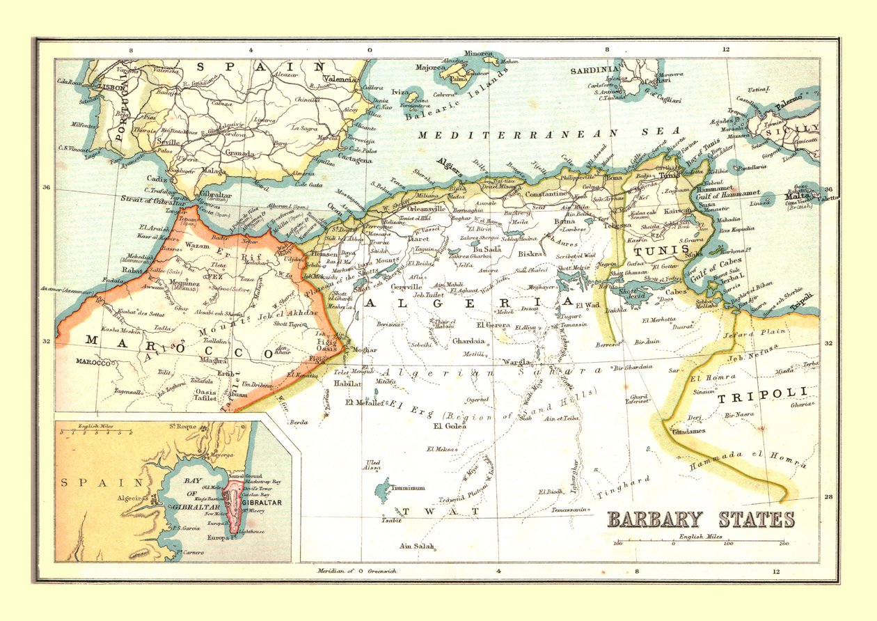 Kart over Barbary-statene, 1902. av Unbekannt