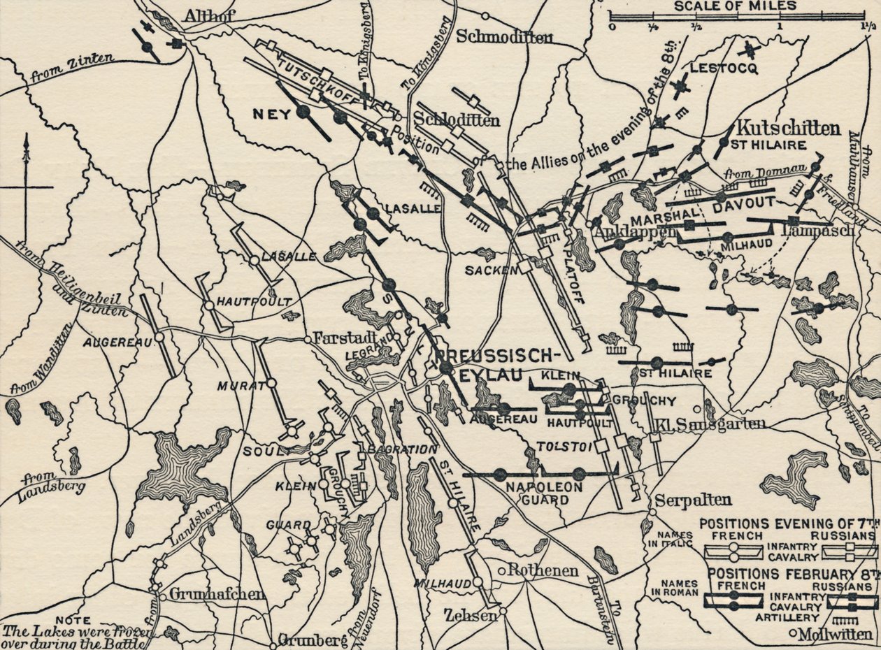 Kart over slaget ved Eylau, 1807, 1896 av Unbekannt