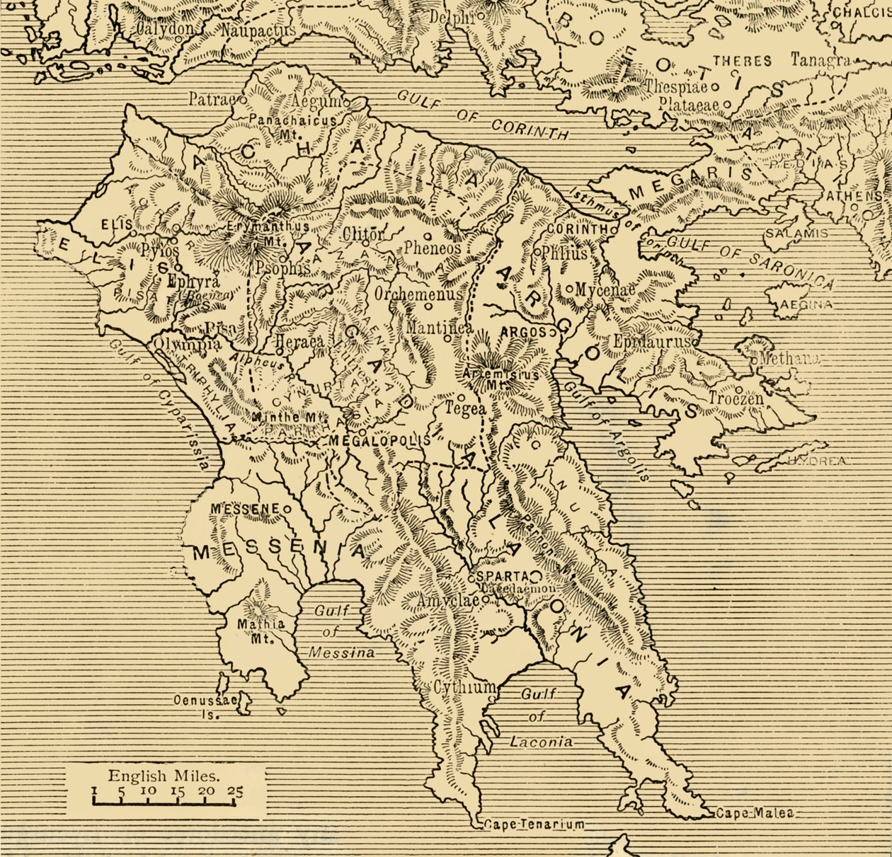Kart over Peloponnes, 1890. av Unbekannt