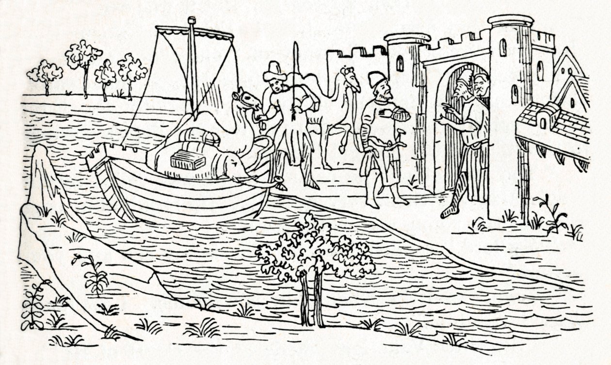 Marco Polo lander i Ormuz, c1300, 1912 av Unbekannt