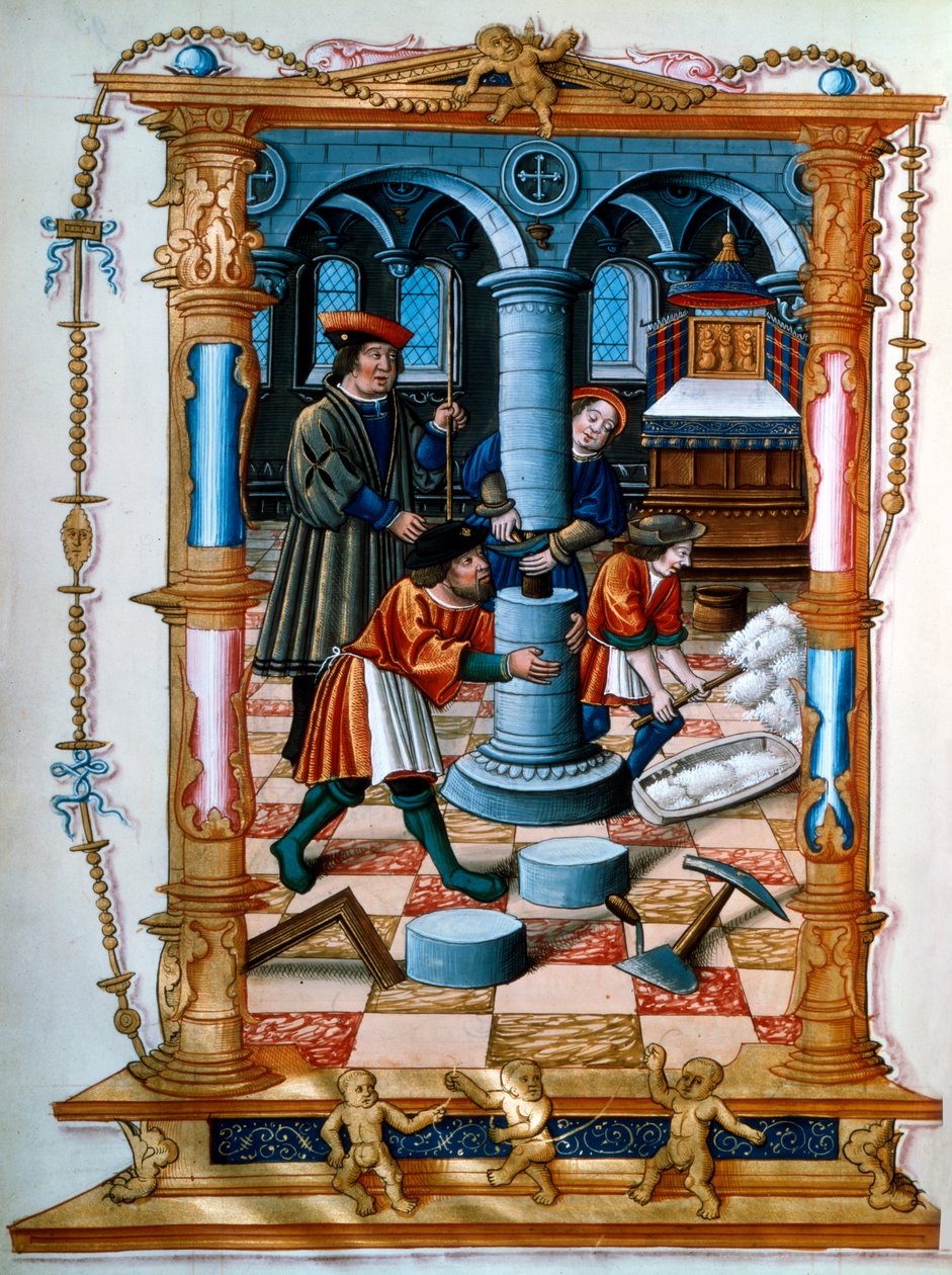 Murere som bygger en søyle i en kirke, c1525 av Unbekannt