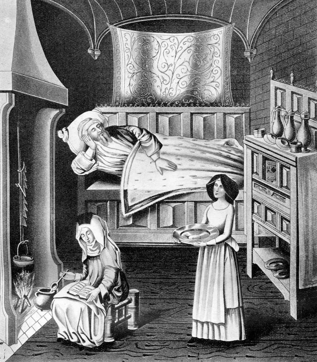Matrone og tjener i sykekammeret, c1470, 1910 av Unbekannt