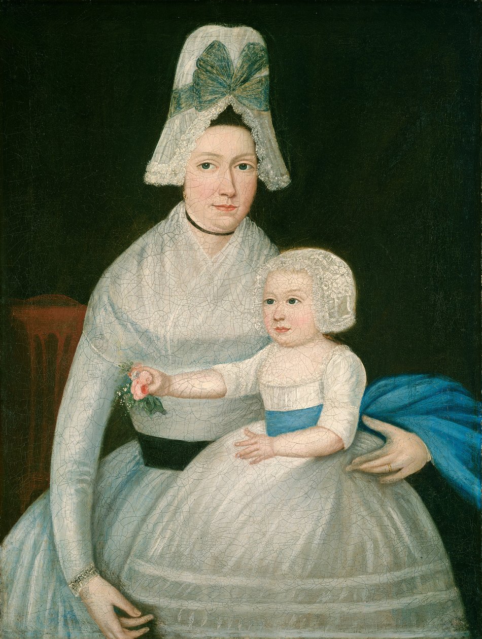 Mor og barn i hvitt, ca. 1790. av Unbekannt