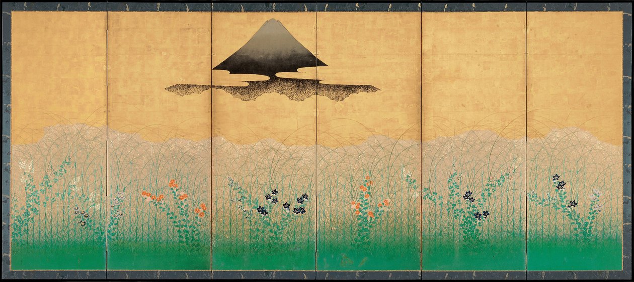 Fuji-fjellet og månen, ca 1760 av Unbekannt