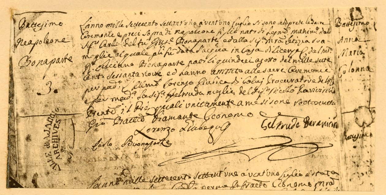 Napoleons fødselsattest, 19. juli 1782, 1921. av Unbekannt