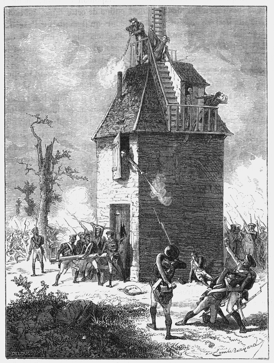 Napoleons tropper forsvarer et telegraftårn, c1815, c1870 av Unbekannt