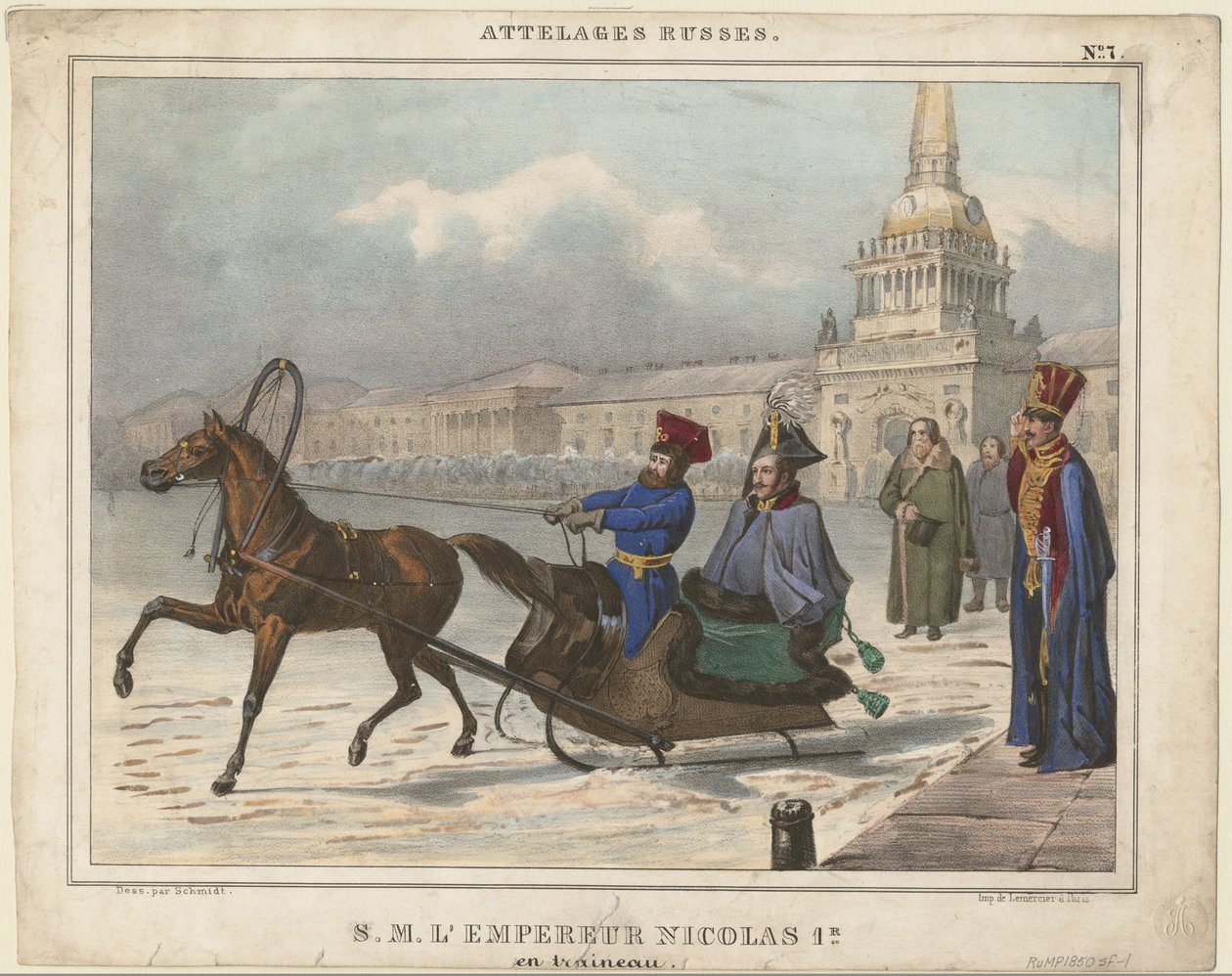 Nicholas I av Russland i en slede, 1850 av Unbekannt