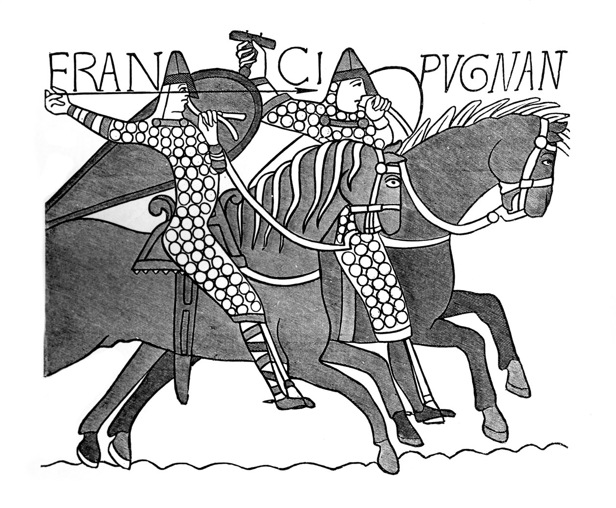 Normanniske riddere, Bayeux-teppet, c1070-tallet, 1870 av Unbekannt
